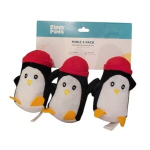 Zippy Paws Miniz 3 Pack Squeaky Plush Dog Toy Penguins Red Hats